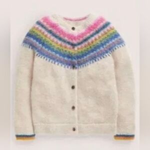 Mini Boden Fair Isle Cardigan with Rainbow Yoke Size 6-7y